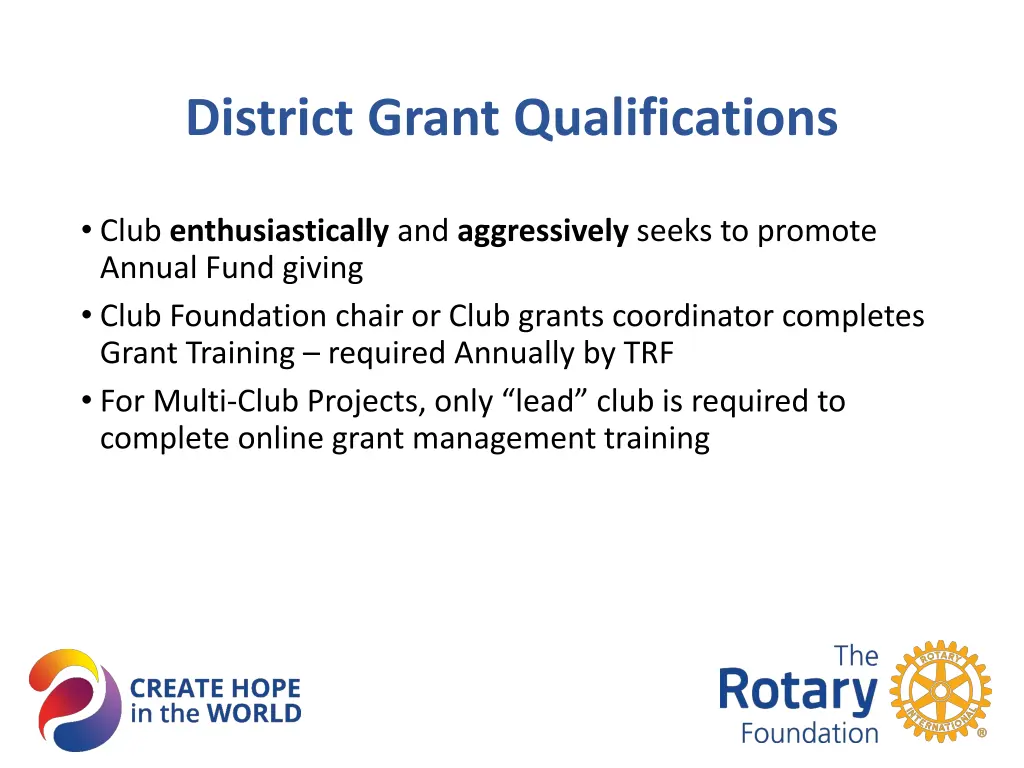 district grant qualifications