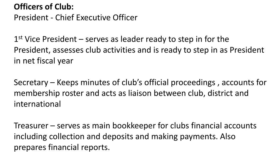 officers of club president chief executive officer