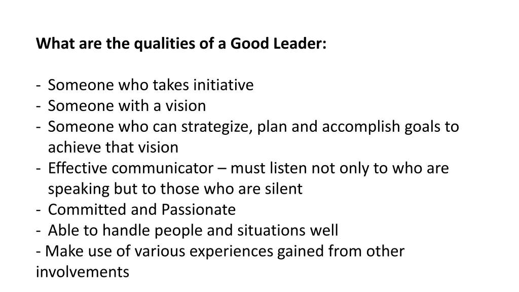 what are the qualities of a good leader