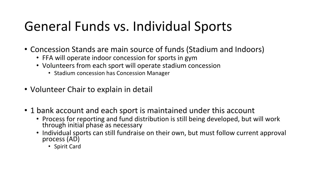 general funds vs individual sports