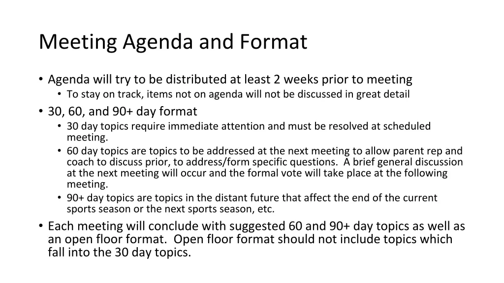 meeting agenda and format