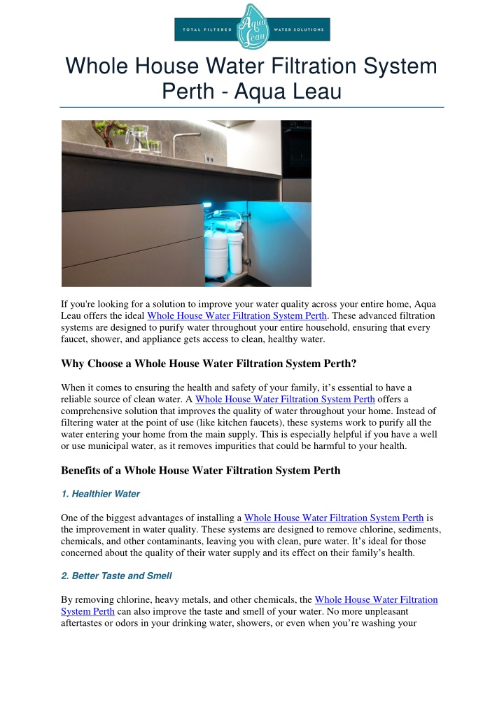 whole house water filtration system perth aqua