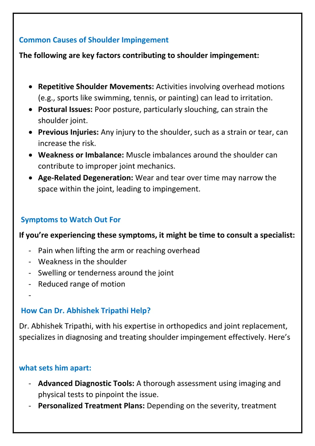 common causes of shoulder impingement