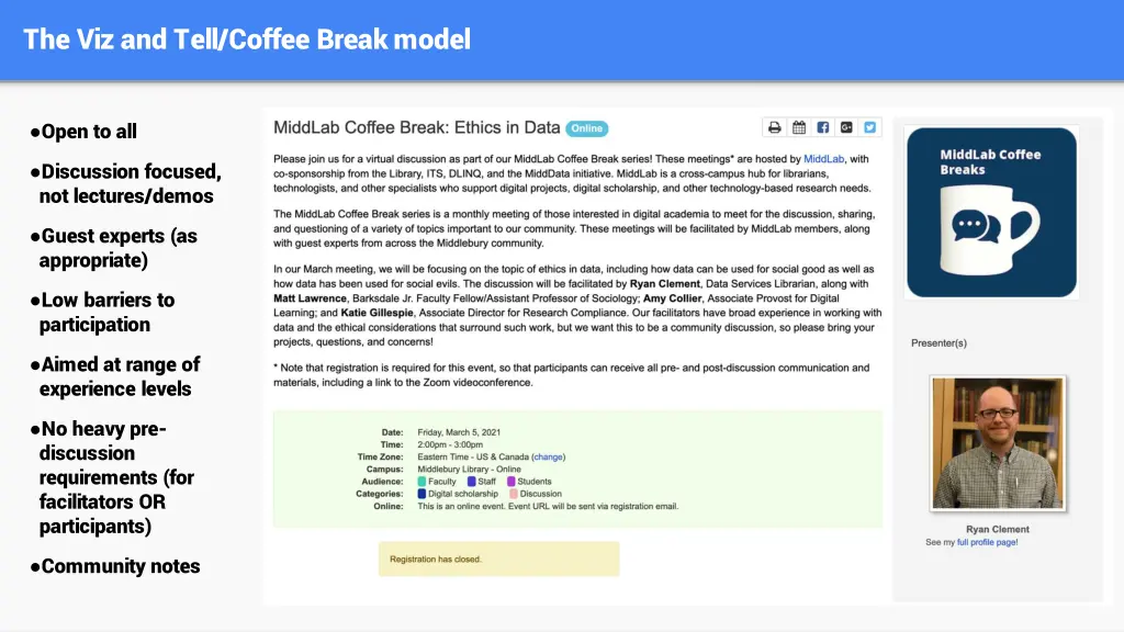 the viz and tell coffee break model