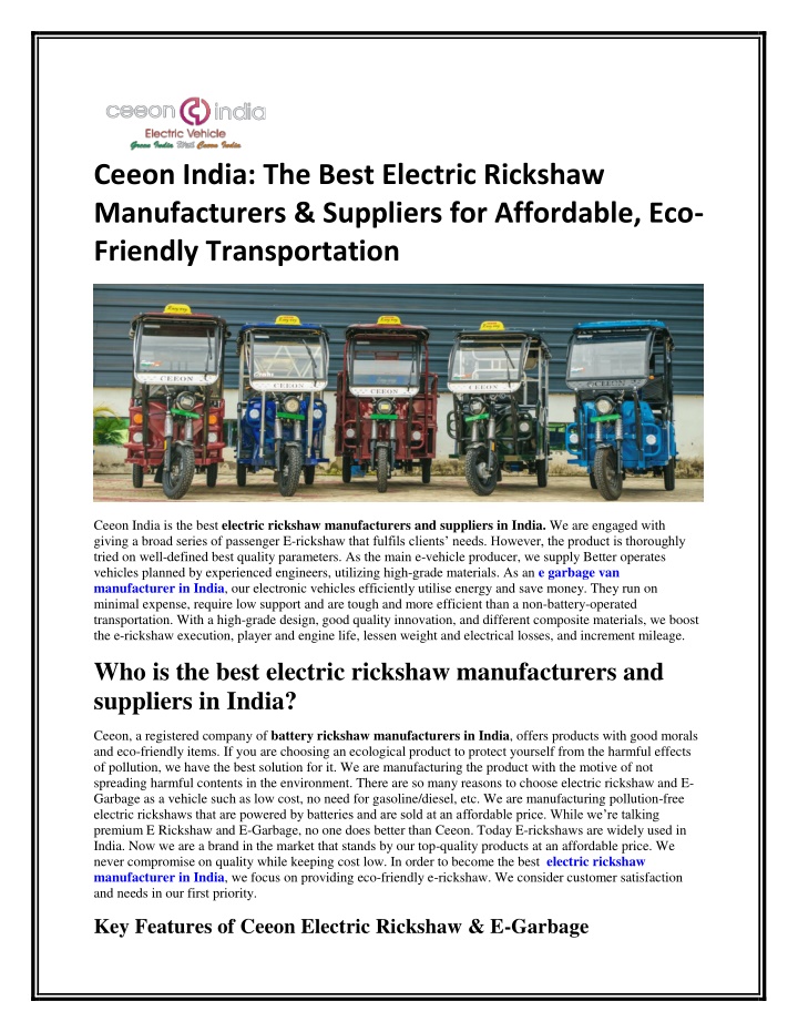 ceeon india the best electric rickshaw