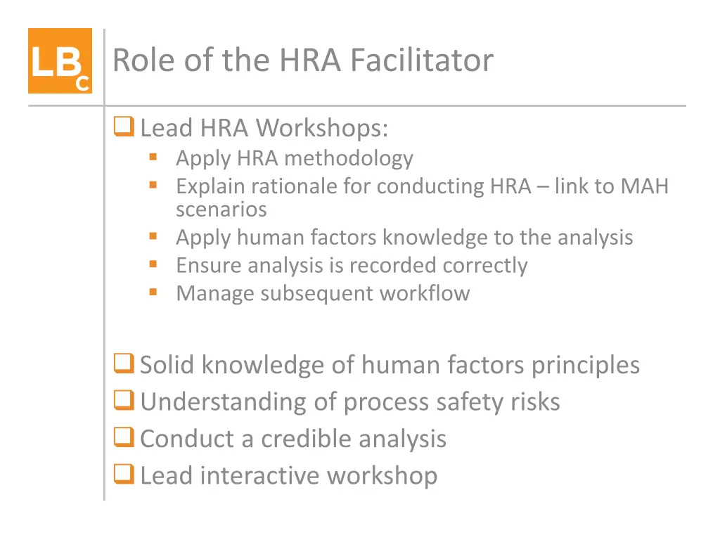 role of the hra facilitator