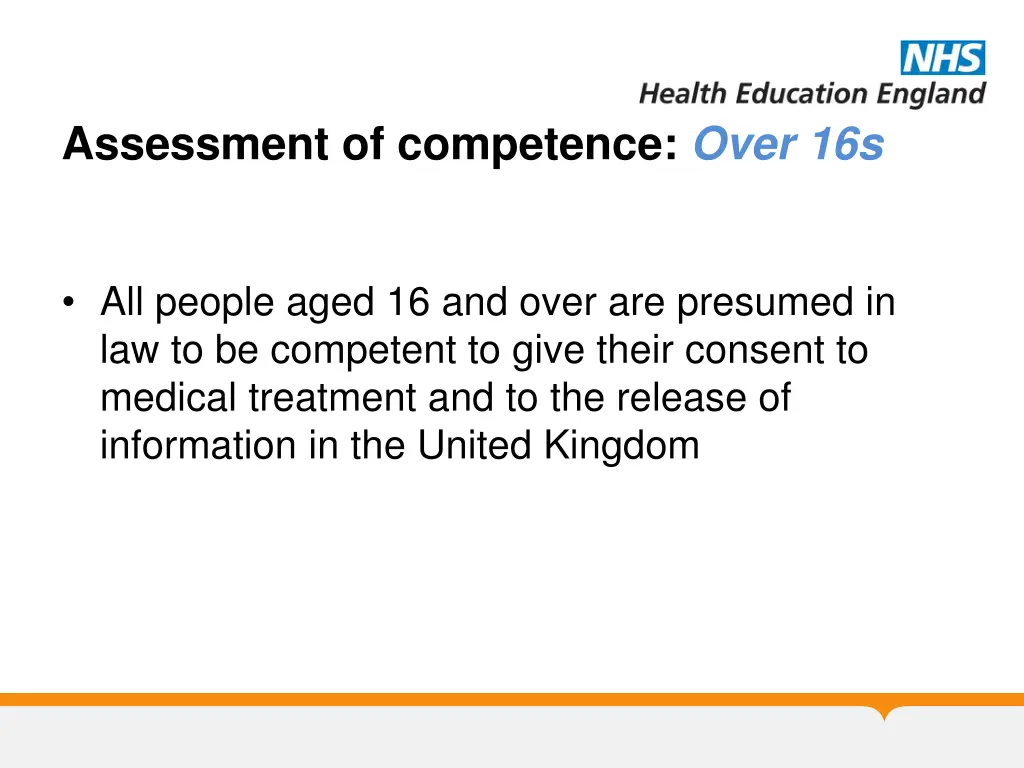 assessment of competence over 16s