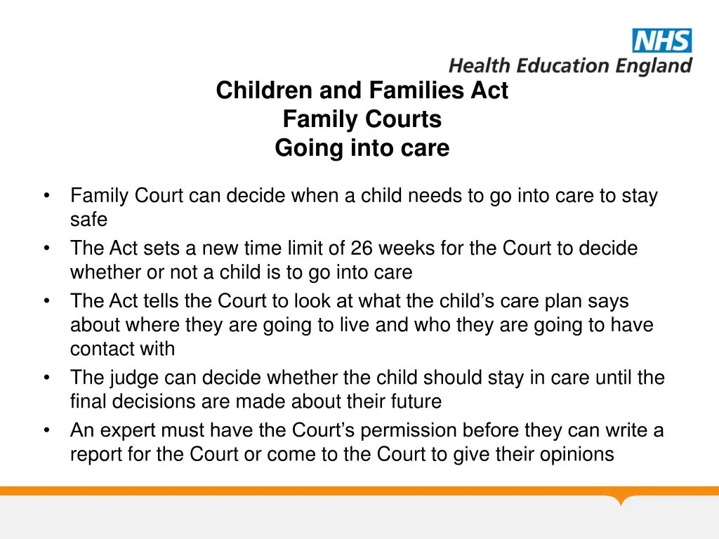 children and families act family courts going