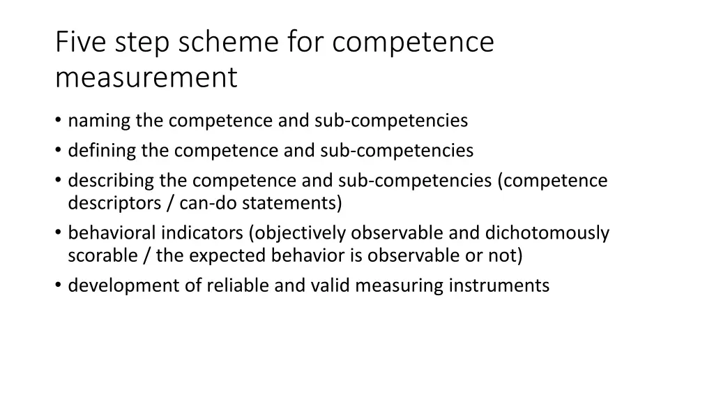 five step scheme for competence measurement