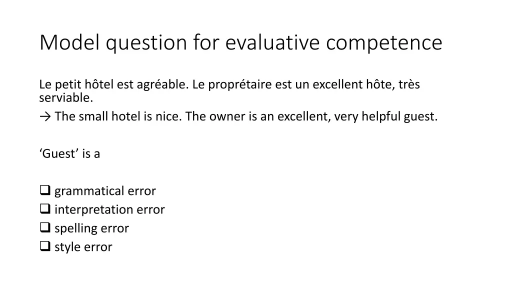 model question for evaluative competence