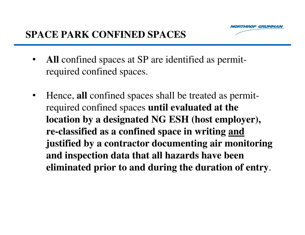 space park confined spaces