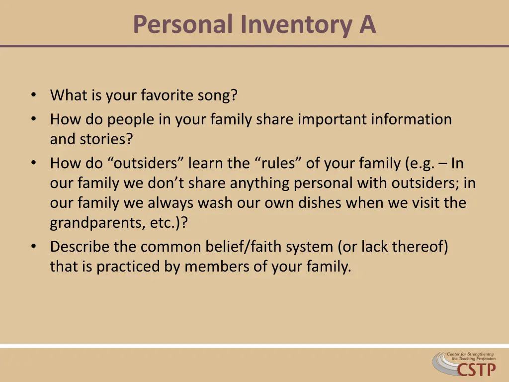 personal inventory a