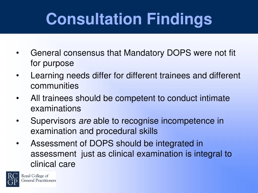 consultation findings