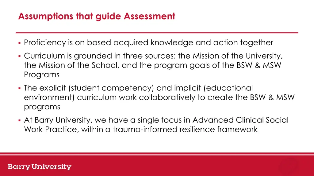 assumptions that guide assessment