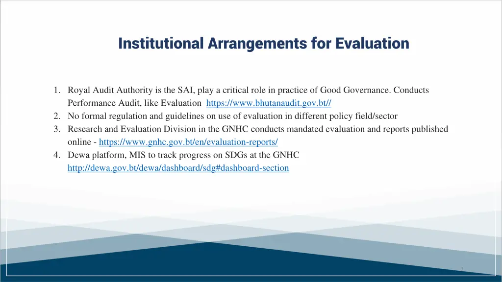 institutional arrangements for evaluation