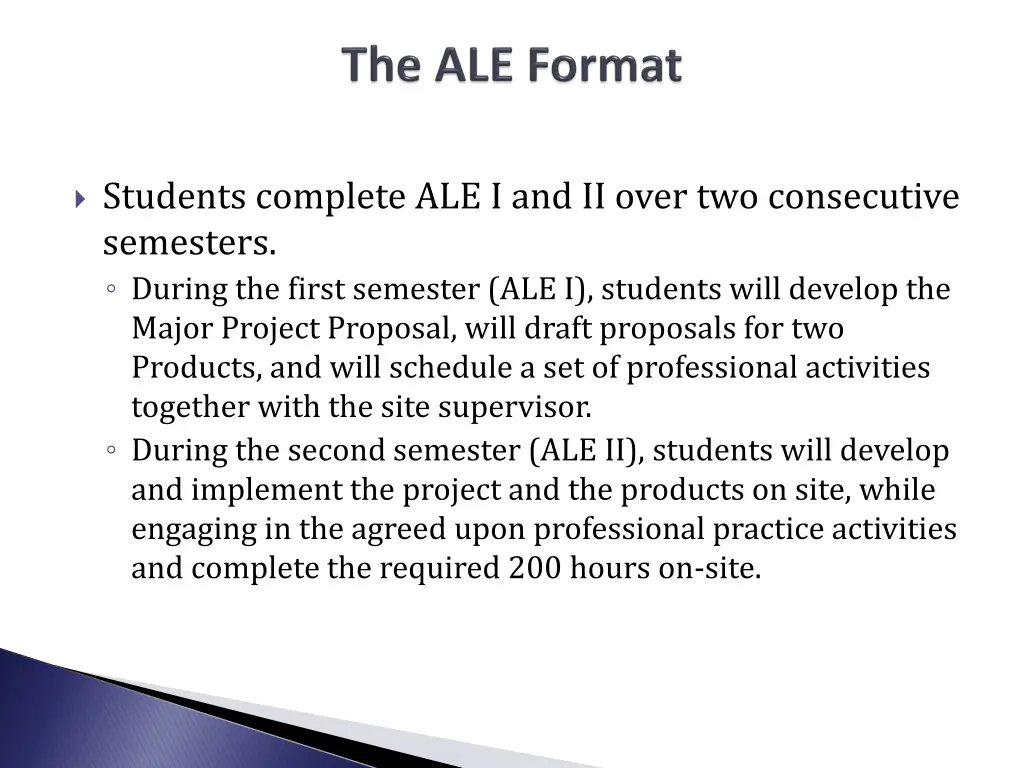 students complete ale i and ii over