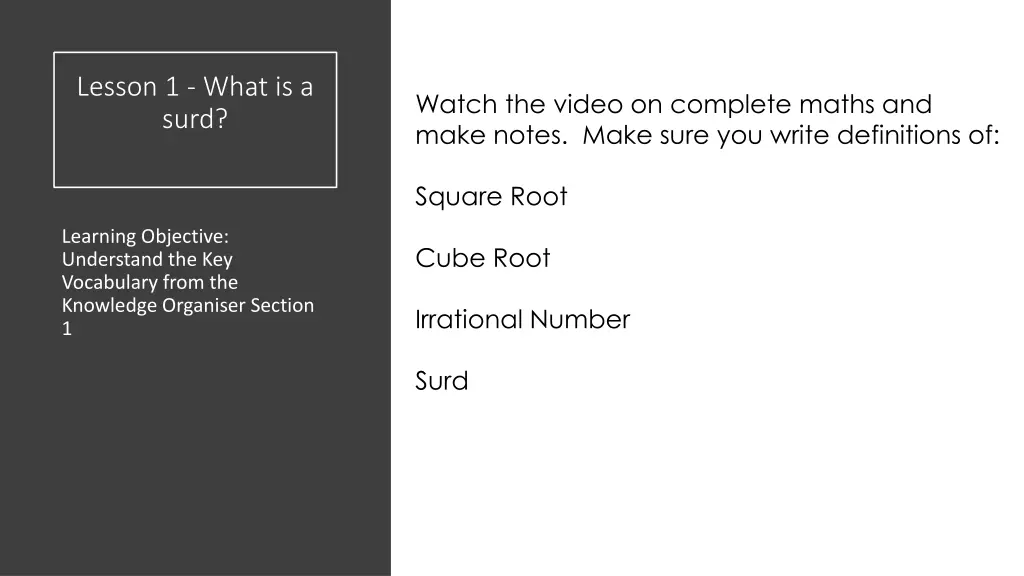 lesson 1 what is a surd