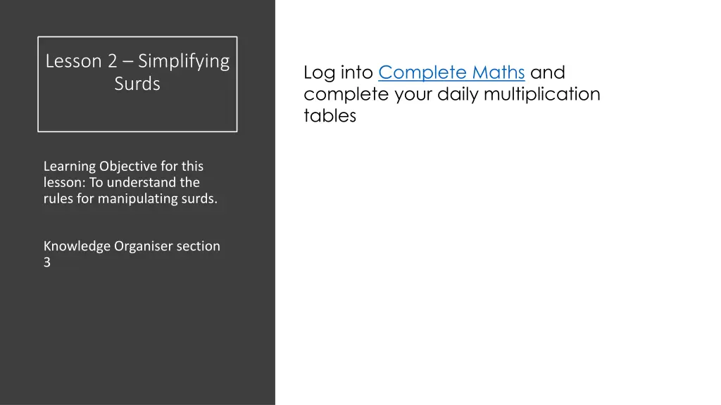 lesson 2 simplifying surds