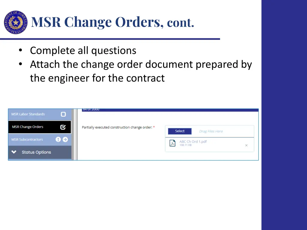 msr change orders cont