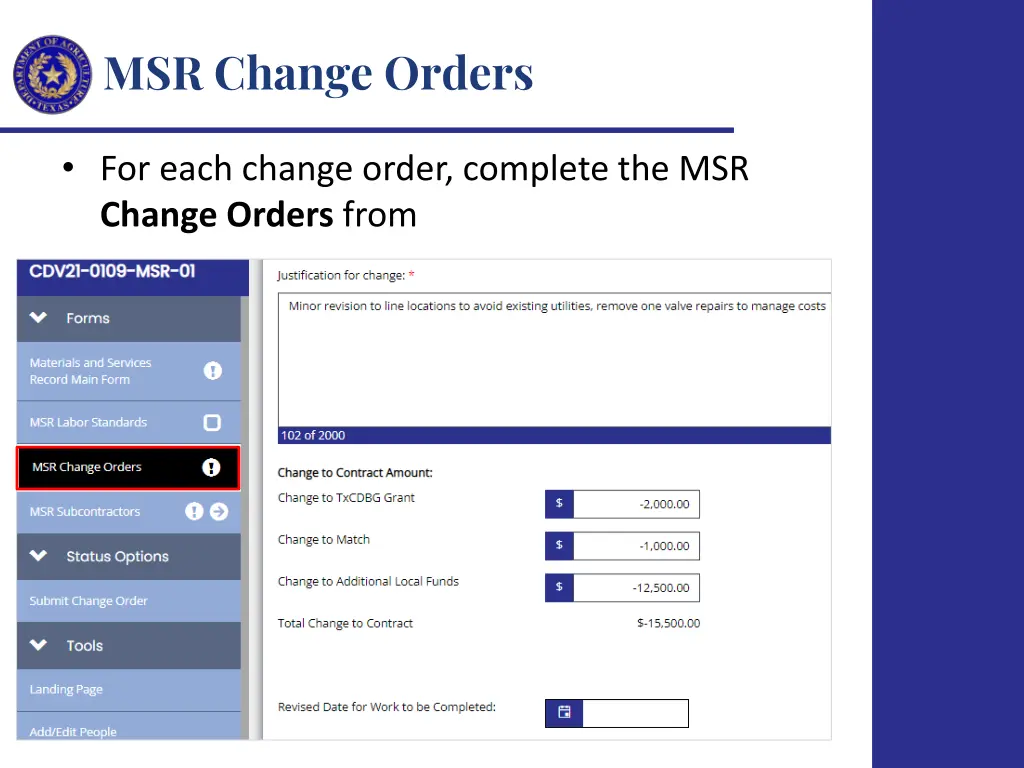 msr change orders