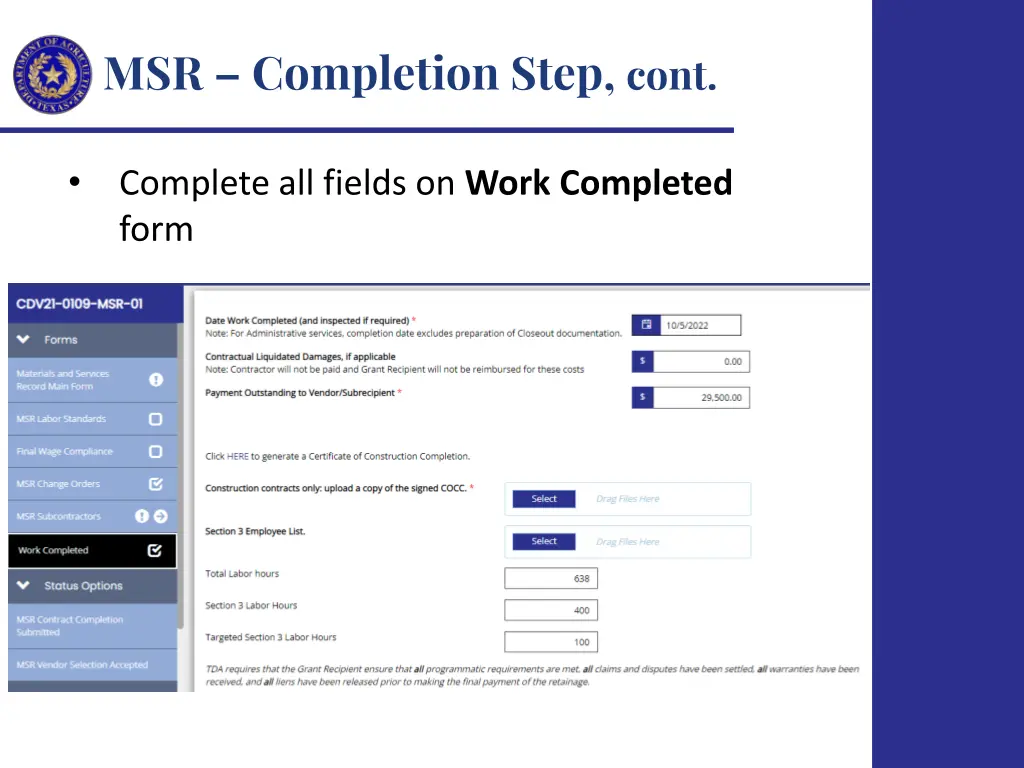 msr completion step cont 1