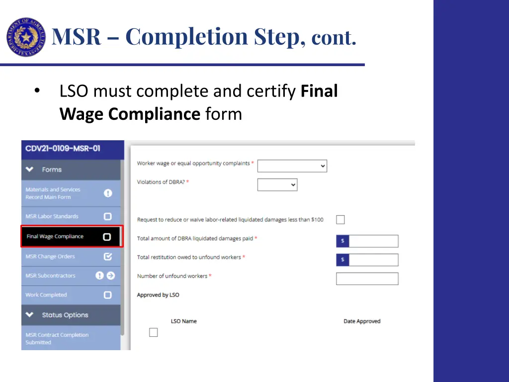 msr completion step cont