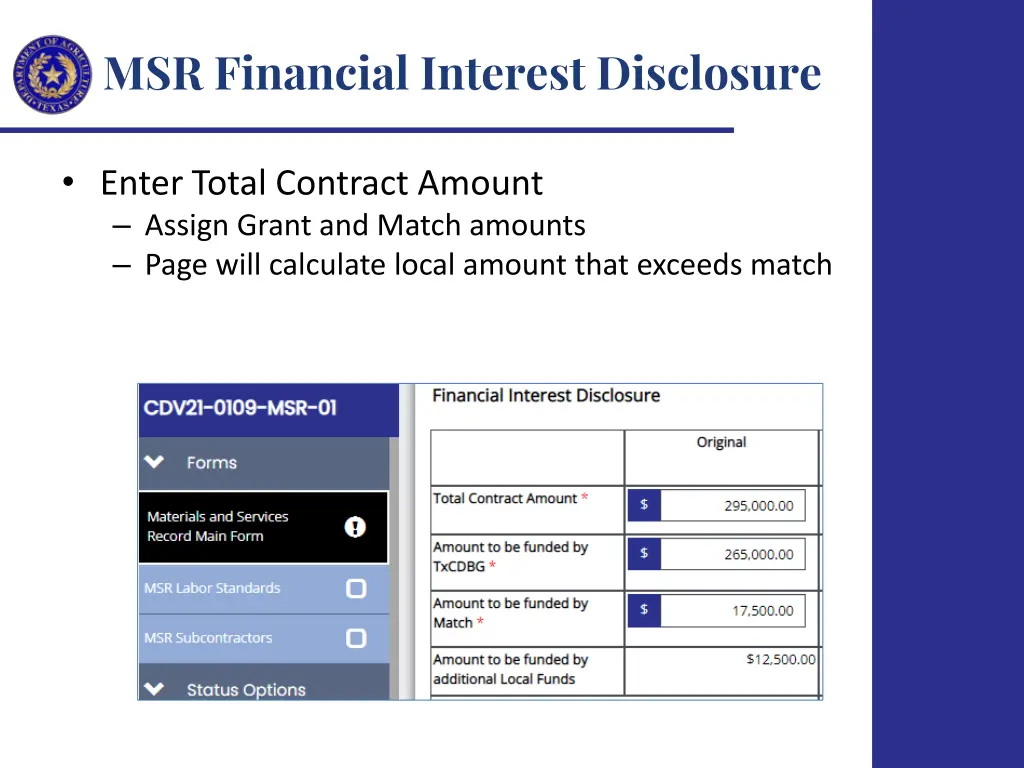 msr financial interest disclosure