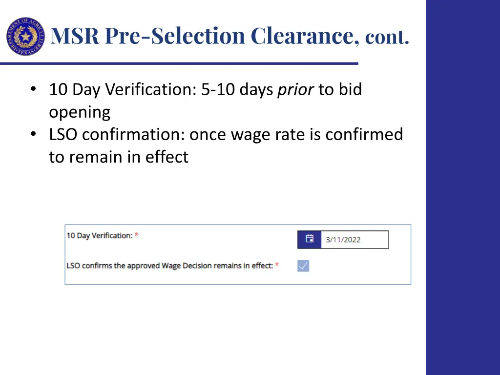 msr pre selection clearance cont 1