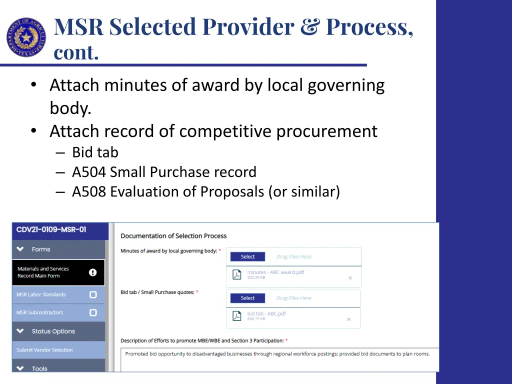 msr selected provider process cont attach minutes