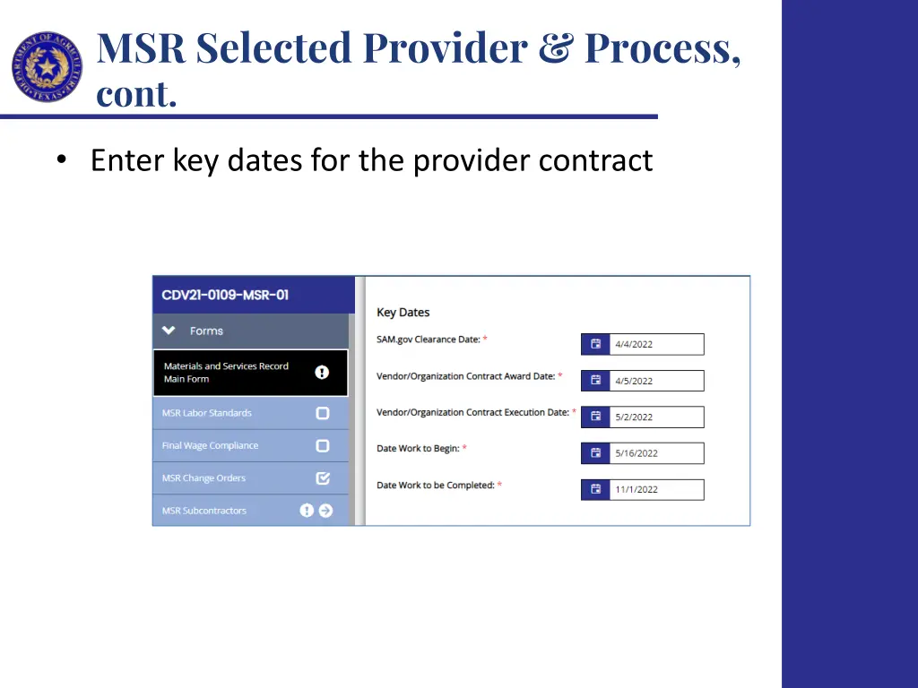 msr selected provider process cont