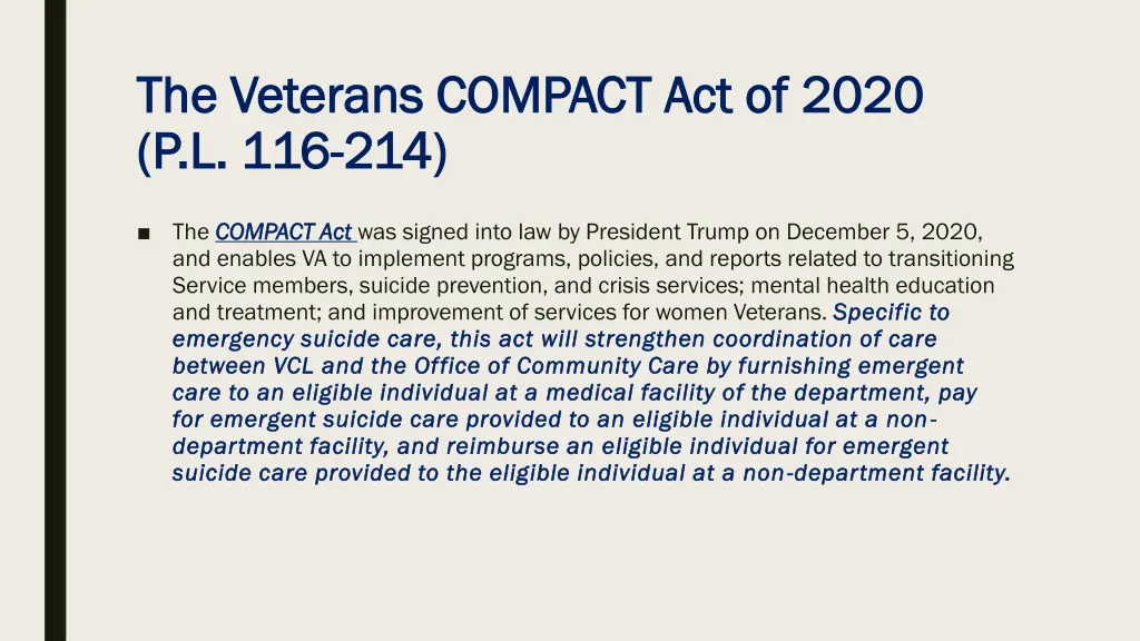 the veterans compact act of 2020 the veterans