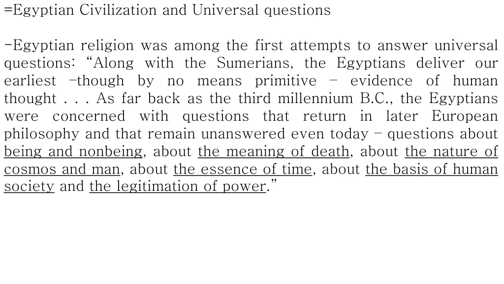 egyptian civilization and universal questions