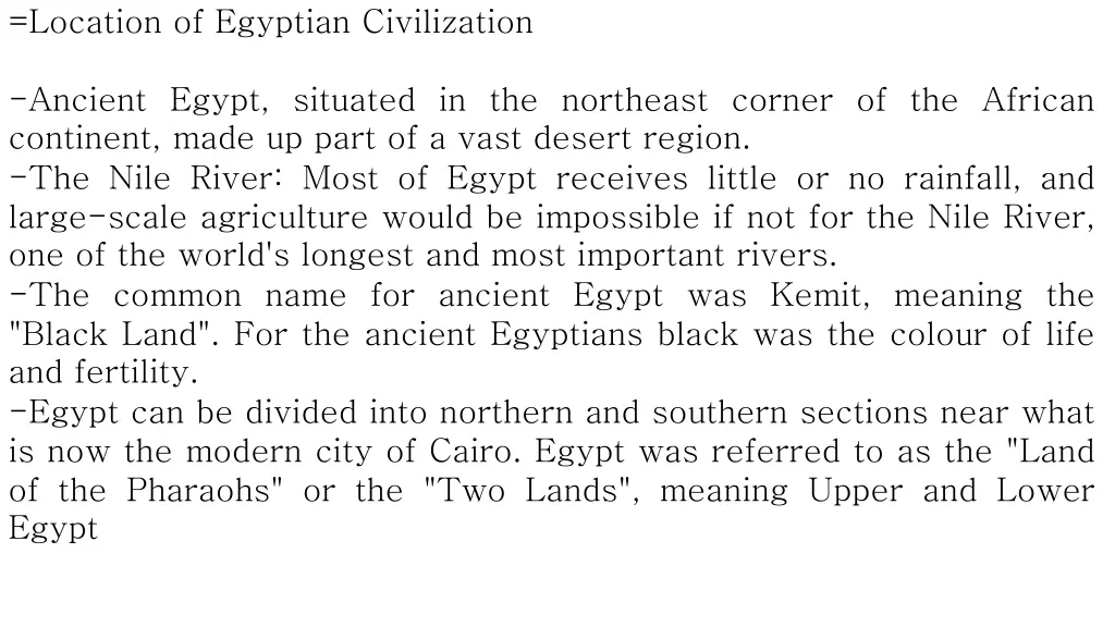 location of egyptian civilization