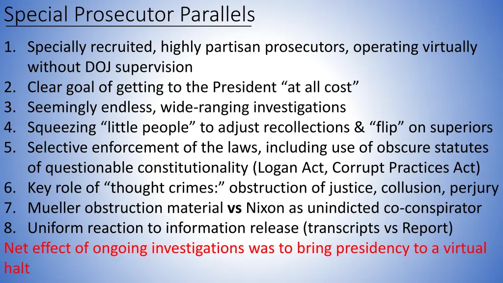 special prosecutor parallels