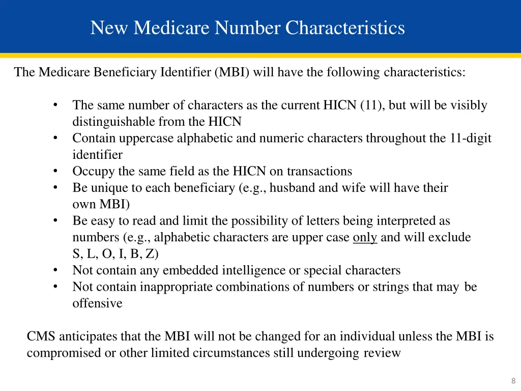 new medicare number characteristics