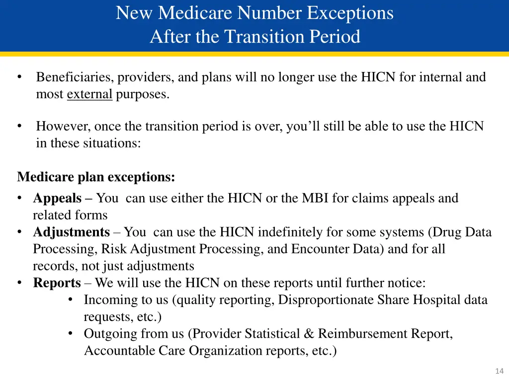 new medicare number exceptions after