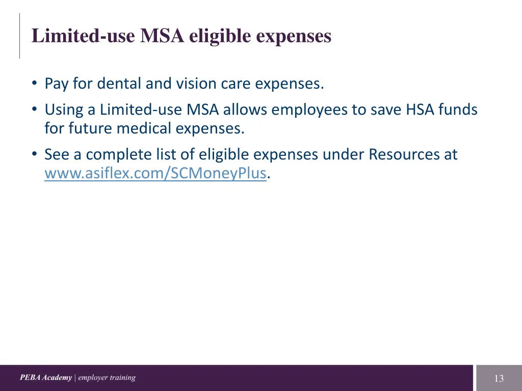 limited use msa eligible expenses