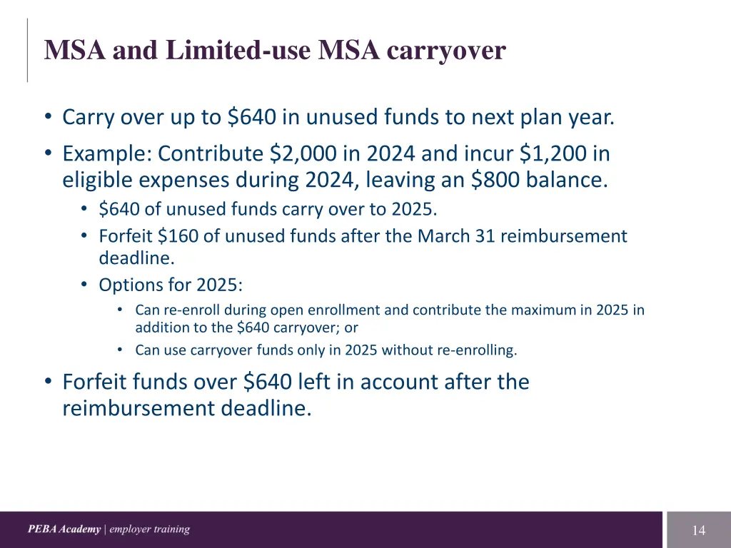 msa and limited use msa carryover