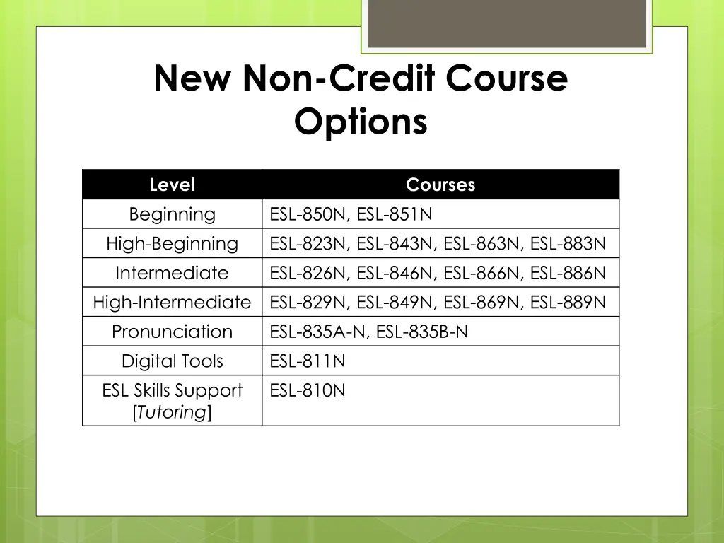 new non credit course options