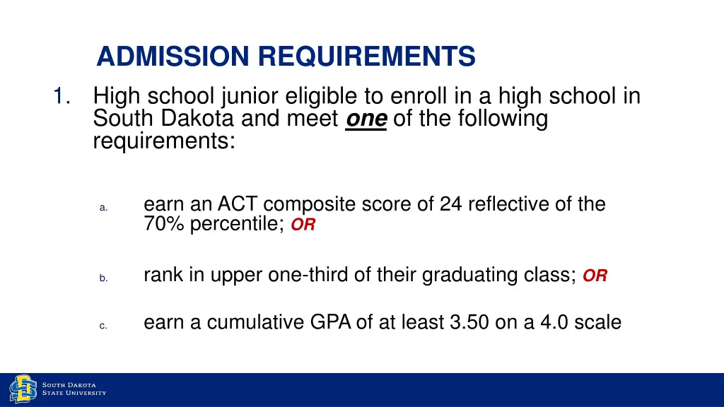 admission requirements high school junior