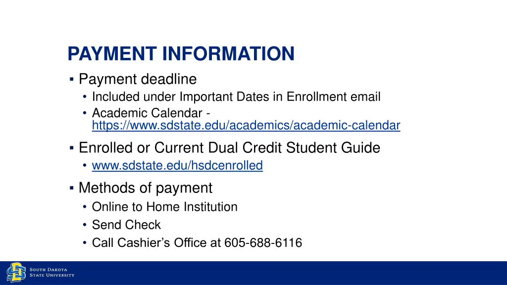 payment information payment deadline included