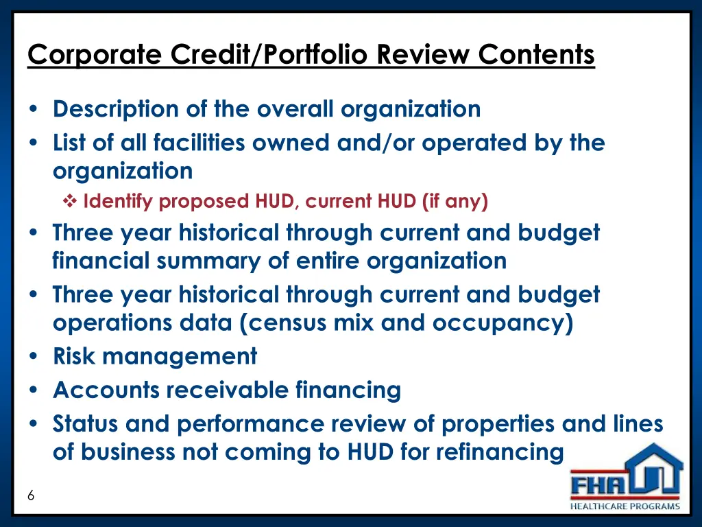 corporate credit portfolio review contents