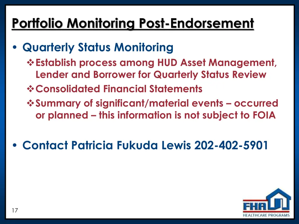 portfolio monitoring post endorsement