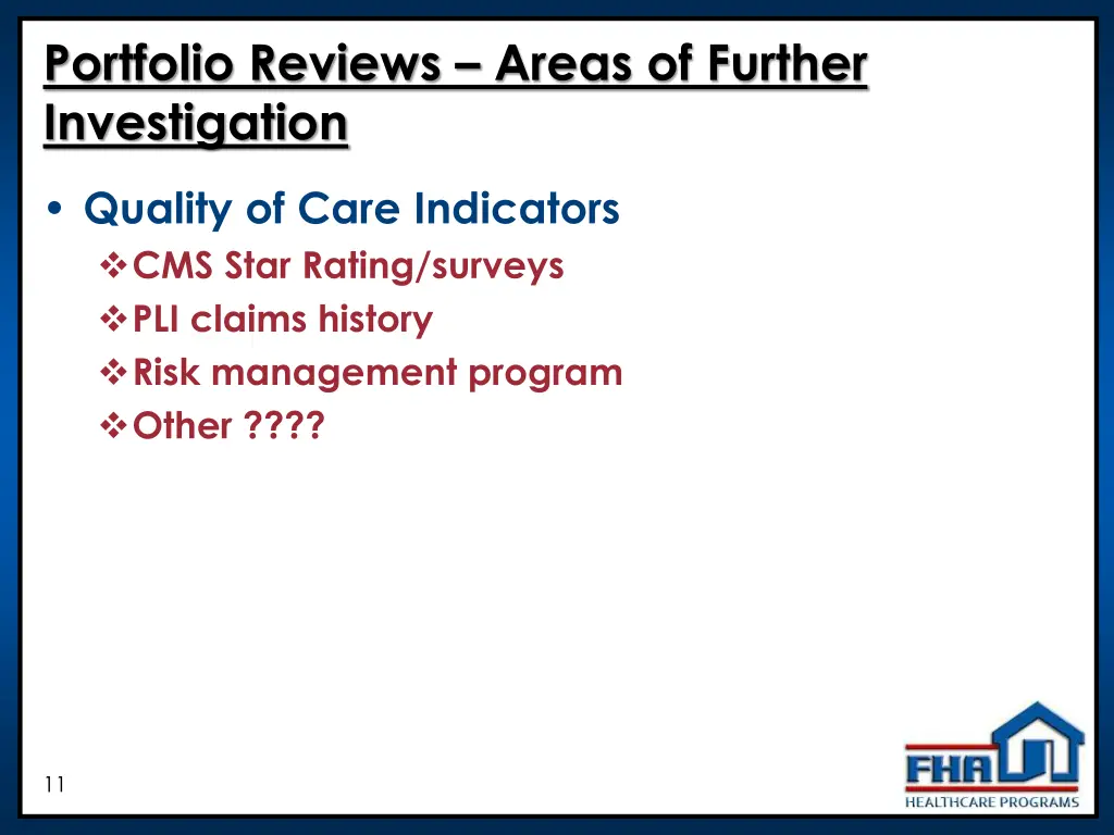 portfolio reviews areas of further investigation 1