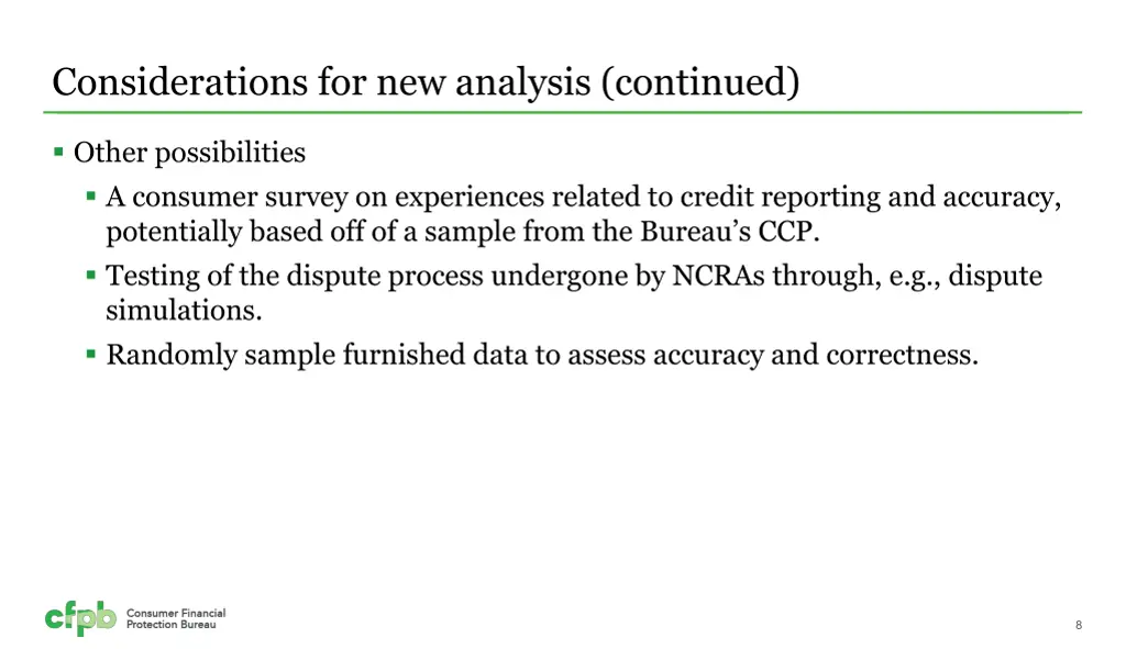 considerations for new analysis continued