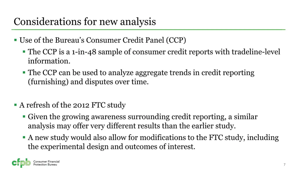 considerations for new analysis