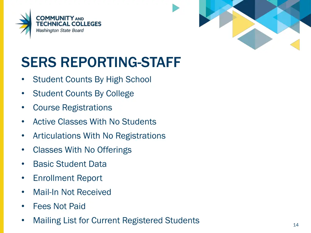 sers reporting staff student counts by high