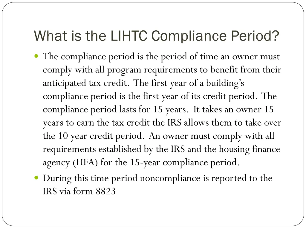 what is the lihtc compliance period