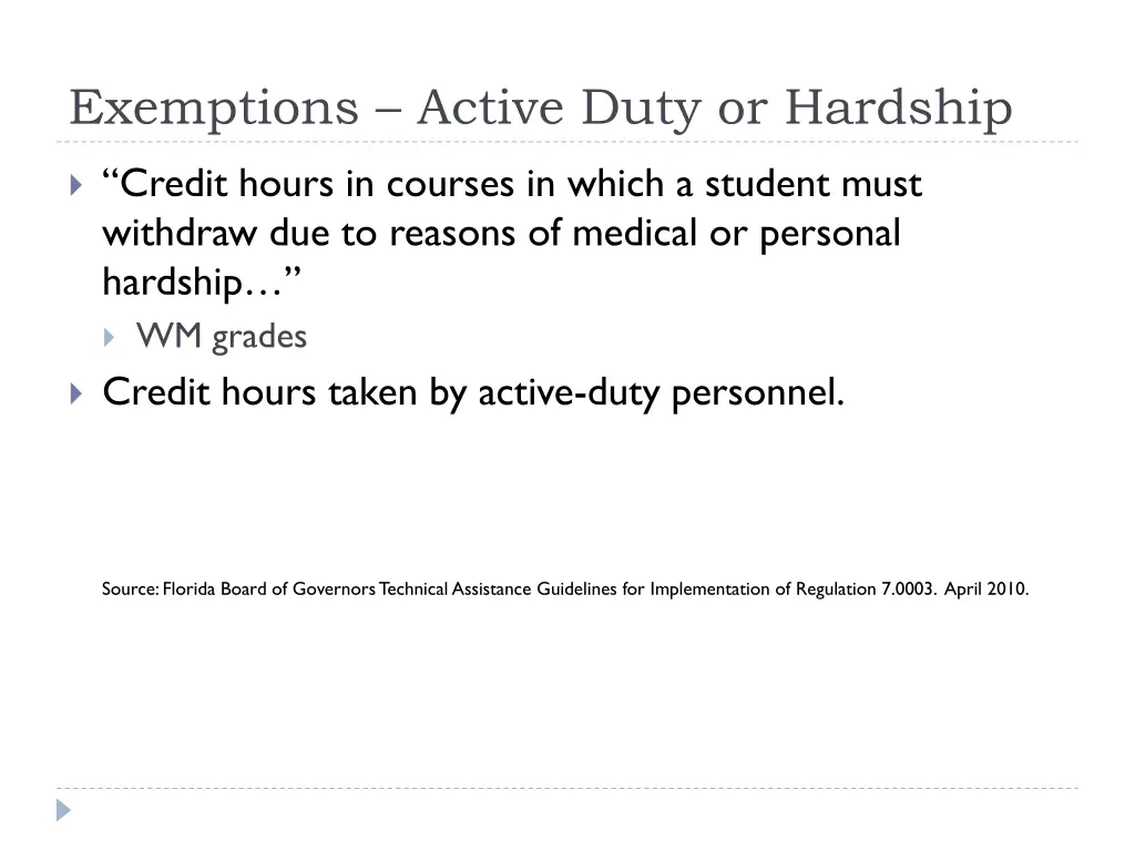 exemptions active duty or hardship