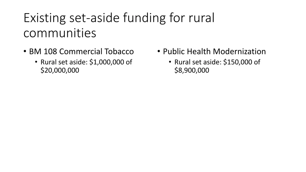 existing set aside funding for rural communities